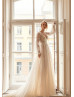 Long Sheer Sleeves Beaded Shining Lace Sparkling Wedding Dress